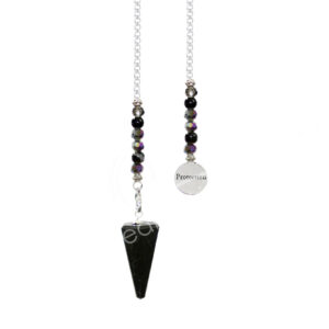 Black Tourmaline Hexagonal Pendulum with Beaded Chain & Protection Charm.