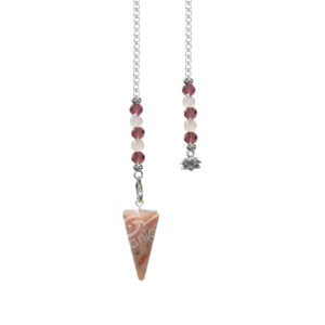 Pink opal Hexagonal Pendulum with Lotus Flower Charm & Beaded Chain