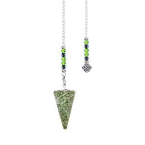 Epidote Hexagonal Pendulum with Celtic Knot Charm & Beaded Chain.