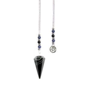 Black Obsidian Hexagonal Pendulum with Pentacle Charm & Beaded Chain