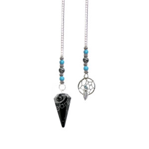 Snowflake Obsidian Hexagonal Pendulum with Dreamcatcher Charm & Beaded Chain.
