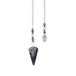 Blue Tiger Eye Hexagonal Pendulum with Hand of Fatima charm & Beaded Chain