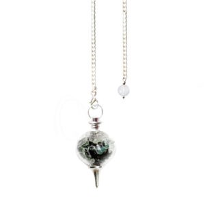 Black Tourmaline & Fluorite Chips Glass Ball Pendulum with Plain Chain