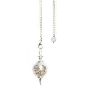 Mixed Tourmaline & Rose Quartz Chips Glass Ball Pendulum with Plain Chain