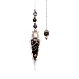 Black Tourmaline Chips Stones Glass Teardrop Pendulum