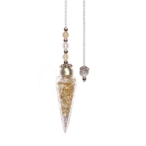 Citrine Chip Stones Glass Teardrop Pendulum with Beaded Chain
