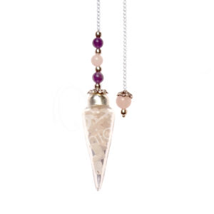 Rose Quartz Chips Stones Glass Teardrop Pendulum