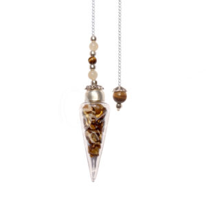 Tiger Eye Chips Stones Glass Teardrop Pendulum