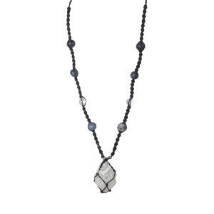 Crystal Quartz in Beaded Net Cord Necklace (Clear Negativity)