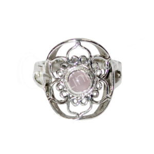 STERLING SILVER - RING, ADJUSTABLE LOTUS ROSE QUARTZ