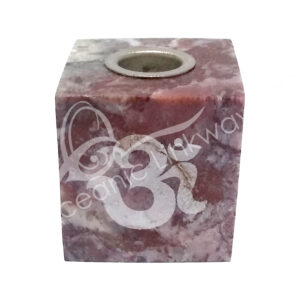 Dolomite Cube-Shaped Mini Candle Holder with Om Design