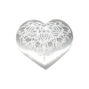 Engraved Lotus Polished Selenite Heart
