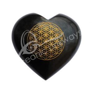 Engraved Gold FLower of Life Black Tourmaline Heart