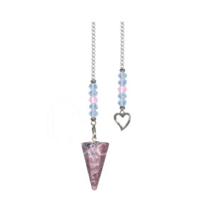 Rhodonite Hexagonal Pendulum with Beaded chain and Heart Charm at the end.