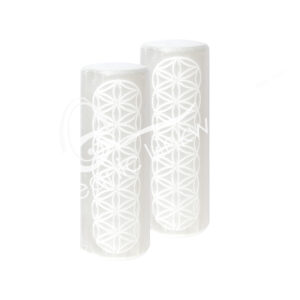 Selenite Engraved Flower of Life Meditation Charger Cylinder (Pack of 2)