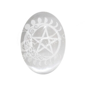 Engraved Pentacle and Moon Phases Selenite Palm Stone