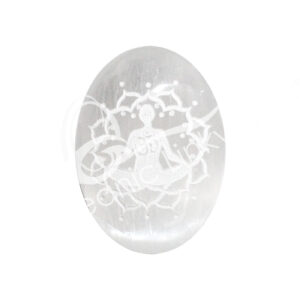 Engraved Meditation Lotus Selenite Palm Stone