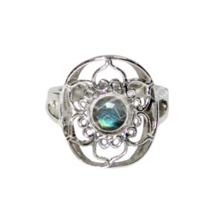 Labradorite Lotus Flower Sterling Silver Adjustable Ring