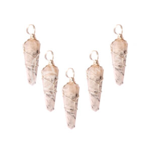 Crystal Quartz with Black Tourmaline Wire Wrap Pendant (Pack of 5)
