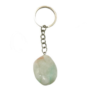 KEYCHAIN - TUMBLED STONE QUARTZ WITH CHRYSOCOLLA 3-3.75"L