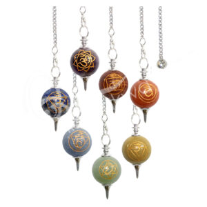 Mixed Stones Ball Pendulum with Gold Engraved Chakra Symbol