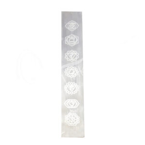 CHARGER PLAQUE - SELENITE WITH CHAKRA SYMBOLS ENGRAVED 10 X1.5"
