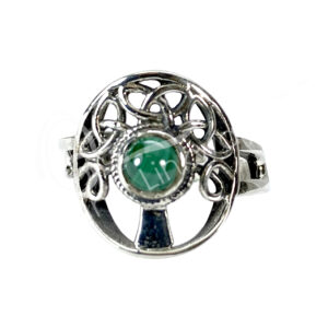 STERLING SILVER - RING, ADJUSTABLE TREE OF LIFE MALACHITE