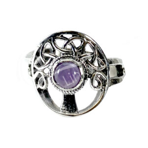 STERLING SILVER - RING, ADJUSTABLE TREE OF LIFE AMETHYST