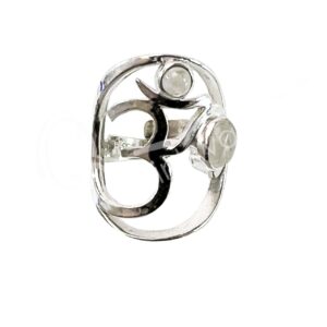 STERLING SILVER - RING, ADJUSTABLE OM RAINBOW MOONSTONE