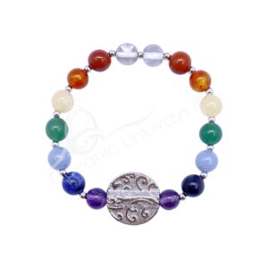 BRACELET - CHAKRA WITH TREE OF LIFE MEDAILLON (8-8.5 MM) 7.15-7.25"