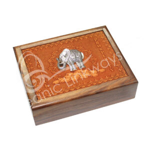 Acacia Wood Laser Engraved Elephant Box with Elephant Charm on Top
