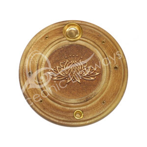Round Wood Laser Engraved Lotus Flower Incense Holder (Pack of 3)