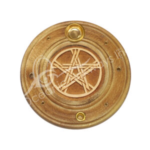 Round Wood Laser Engraved Pentacle Incense Holder (Pack of 3)