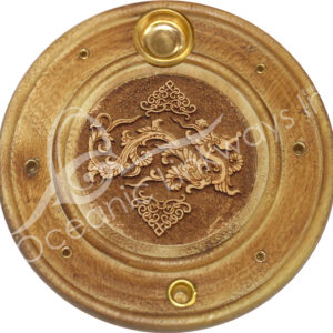 Round Wood Laser Engraved Dragon Incense Holder (Pack of 3)