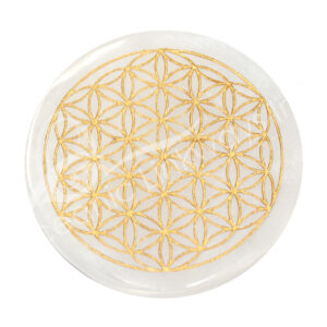 Selenite with Gold Flower of Life Design Incense Holder