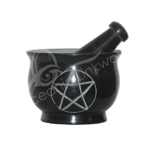 Black Soapstone Mortar & Pestle with Engraved Pentacle