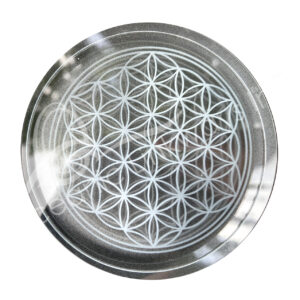 COASTER - GLASS CLEAR WITH FLOWER OF LIFE (PK 2) 3"