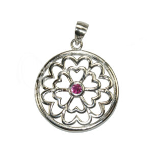 (CLOSE OUT) STERLING SILVER - PENDANT LOTUS WITH PINK STONE 1"