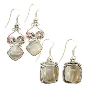(CLOSE OUT) STERLING SILVER - EARRINGS FLINT STONE (MIXED SHAPES)