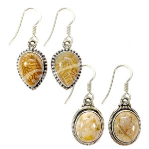 (CLOSE OUT) STERLING SILVER - EARRINGS FOSSIL CORAL (MIXED SHAPES)