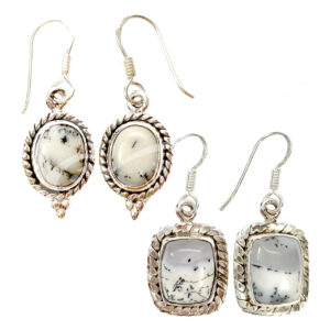 (CLOSE OUT) STERLING SILVER - EARRINGS DENDRITIC OPAL (MIXED SHAPES)