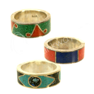 (CLOSE OUT) STERLING SILVER - RING, BAND INLAY MIXED STONES & SIZES