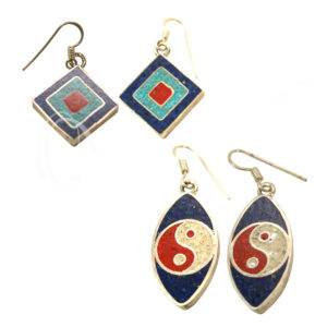 (CLOSE OUT) STERLING SILVER - EARRINGS INLAY MIXED DESIGNS