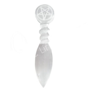 Selenite Athame Pentacle Engraved 9.5"