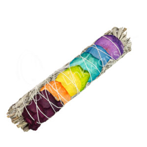 White Sage and Chakra Rose Petal Smudge Stick
