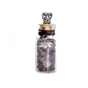 Amethyst Chips Stones in a bottle Necklace with a Lotus Flower Charm
