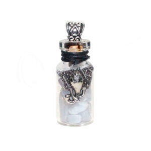 Necklace Blue Lace Agate Chips Stones in Bottle with Ganesha Charm 1.5"H