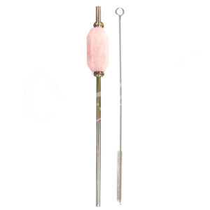 (CLOSE OUT) STAINLESS STEEL STRAW - ROSE QUARTZ 8.5"L