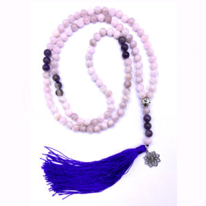 Rose Quartz & Amethyst Japamala with Lotus Charm