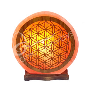 (CLOSE OUT) SALT LAMP - WOOD FLOWER OF LIFE NO CORD 8.25"H